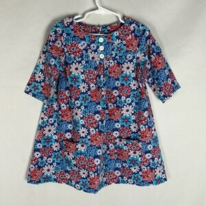 Handmade Red, White, Blue Floral Short Sleeve Retro 60s/70s Inspired Dress Sz 5